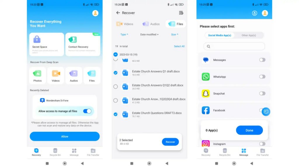 برنامه بازیابی اطلاعات اندروید Dr.Fone